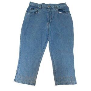 Jean Capris Denim Blue Blassport Womens 12 Cropped Embroidered Vintage Jeans